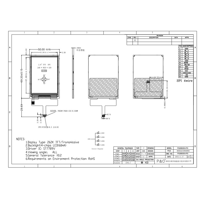 Layar LCD Layar Sentuh Polcd 40 Pin 240x320, Panel Sentuh LCD TFT MCU FPC 2,8 Inch