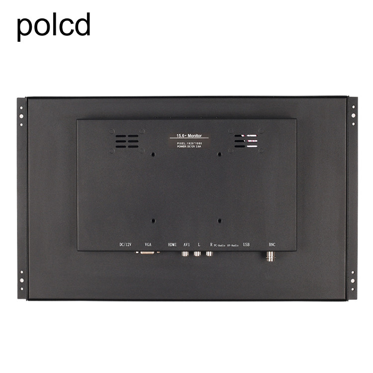 Polcd Metal Wall Mounted Embedded 15.6 Inch LCD Monitor Industrial IPS HDMI VGA Port
