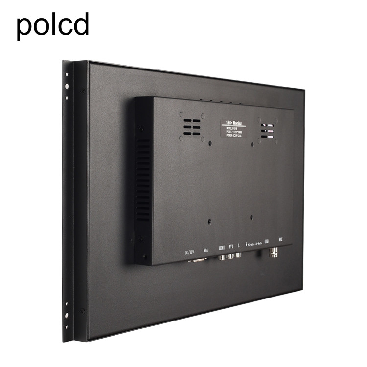 Polcd Metal Wall Mounted Embedded 15.6 Inch LCD Monitor Industrial IPS HDMI VGA Port