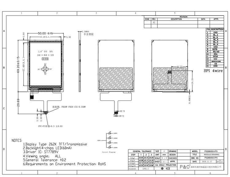 Layar Sentuh LCD Warna Polcd 2.8