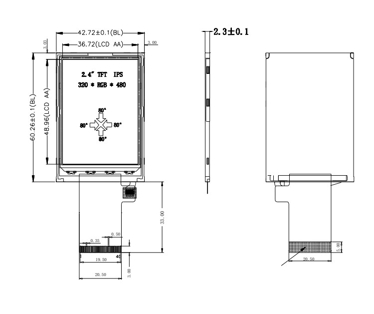 Layar Sentuh Tft Polcd 350 Nit 2.4 Inch 240x320 48.96mm MCU RGB antarmuka Tampilan LCD