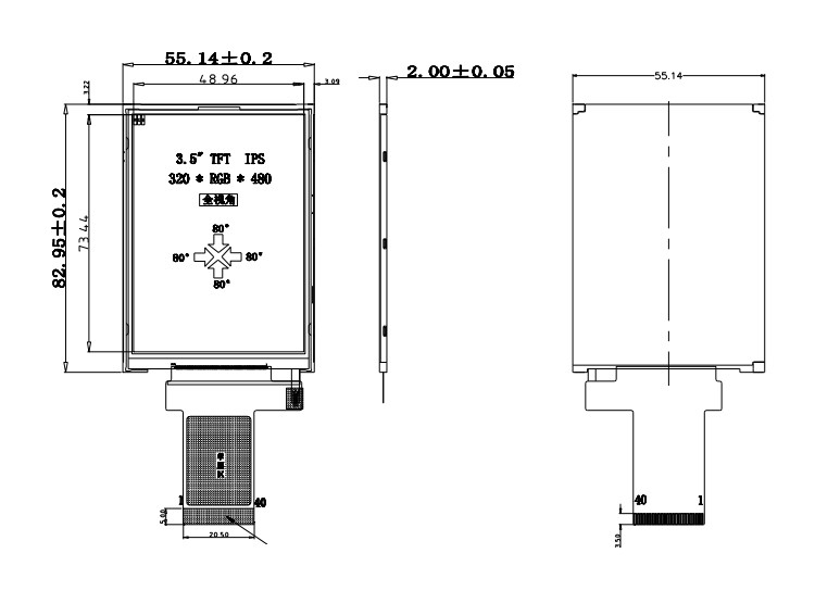 320x480 3,5 Inch Tft Lcd Display 18 Bit Parallel Rgb Interface Ukuran Kecil