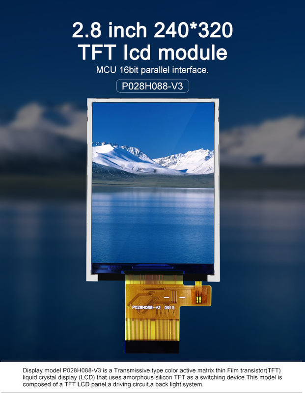 Warna Polcd 265K 2.8 inci TFT Modul 57.6mm Biasa Putih SPI antarmuka Lcd tft Modul