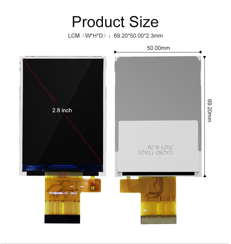 Warna Polcd 265K 2.8 inci TFT Modul 57.6mm Biasa Putih SPI antarmuka Lcd tft Modul