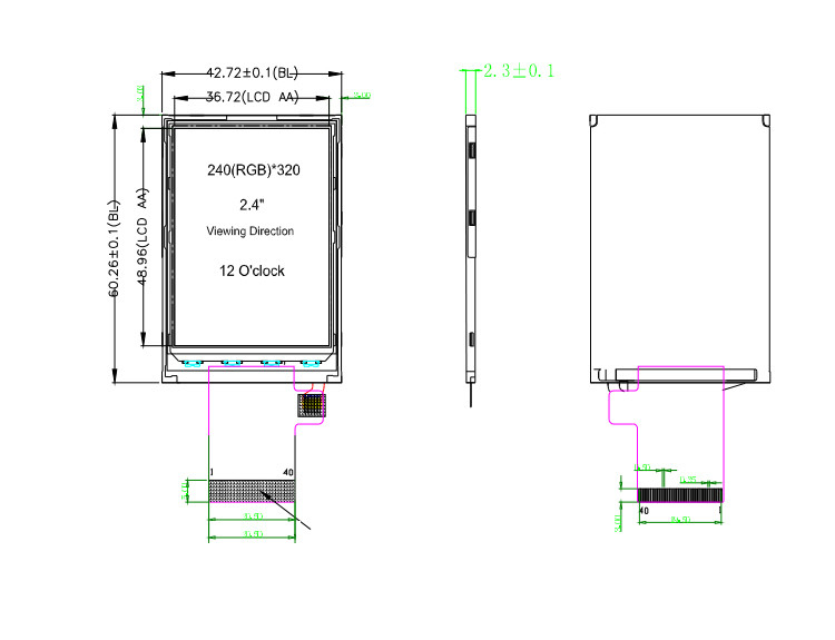 Polcd ST7789V Layar Tft 2,4 Inci 12 0'CLOCK 240x320 tft Layar Panel lcd
