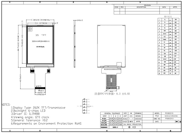 Polcd 320x480 3,5 Inch TFT Panel Spi 8 / 9 / 16 / 18 Parallel Interface LCD Display