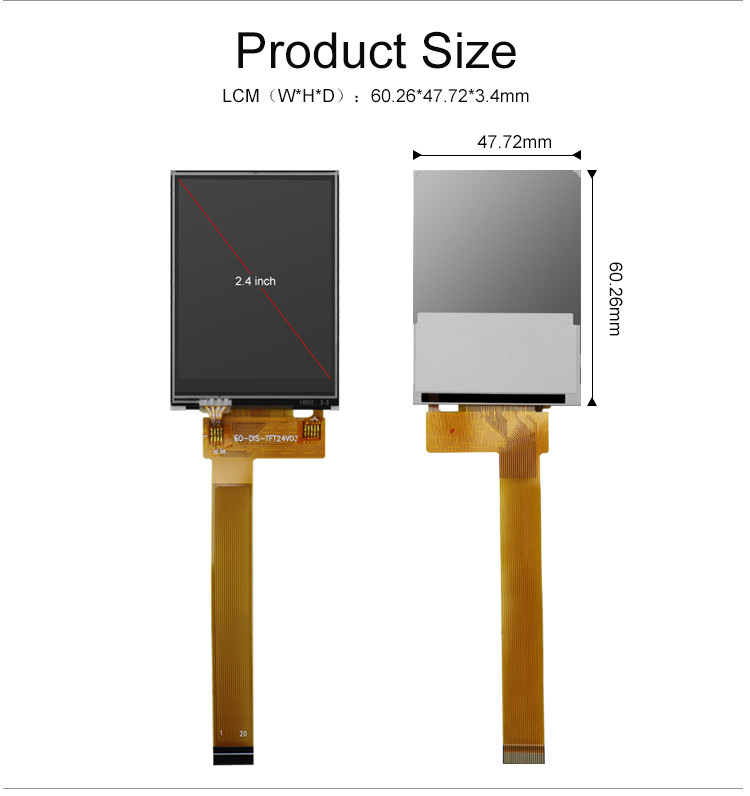 Polcd Black 8080 MCU Layar Tft 2,4 Inci 8 Bit 2,4 Tft Spi 240x320