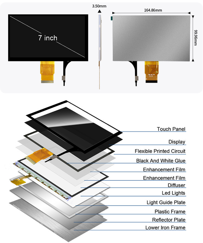 Polcd 7 '' Tft Lcd Panel 800x480 Capacitive Touch Screen RGB interface 7 inci LCD Module Display