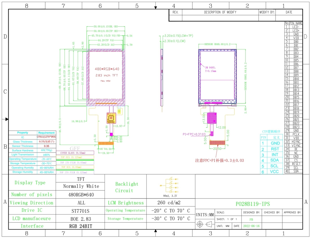 Polcd 2,8 inci 480*640 Resolusi RGB antarmuka Touch Panel ST7701S LCD TFT Display Module