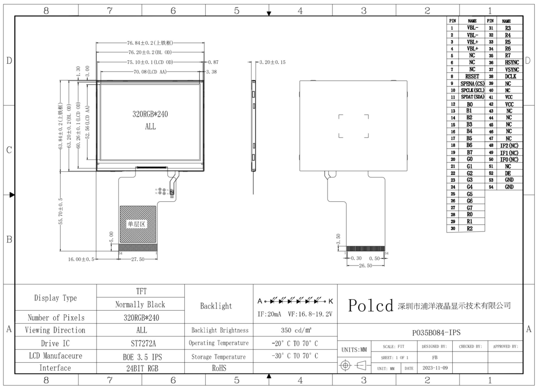 Polcd 3,5 Inch TFT LCD Display 320x240 SPI RGB Interface dan Colorful Square Screen LCD Modules
