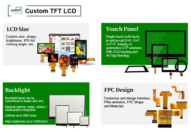Polcd 240x320 Led Backlit Tft Lcd Display 2.4 Inch LCM 260 Nit Kecerahan Lcm Panel