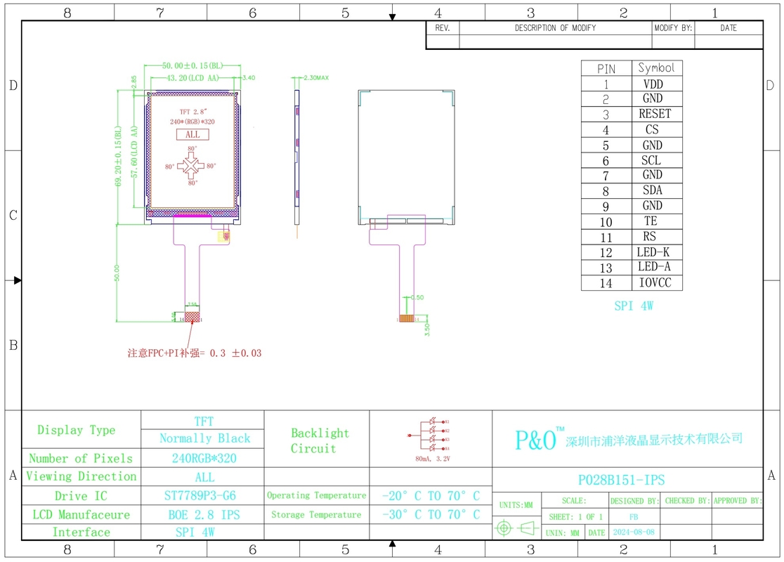 Polcd 2.8 Inch 240*320 Ips Tft Lcd Screen Spi Infraface Semua Sudut Penampakan Gratis Panel Display Module