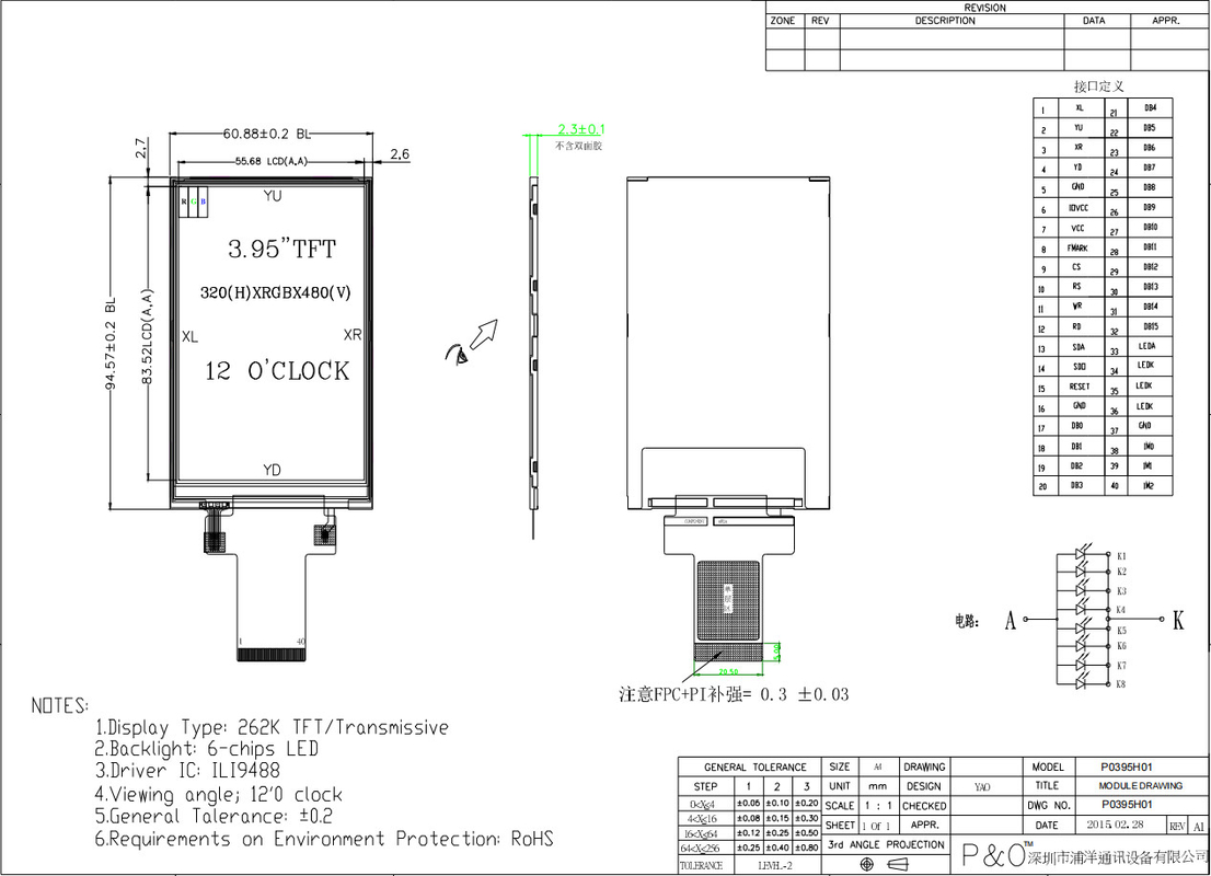 Polcd Custom 3.95 inci 320x480 Ips Tft Lcd RGB interface Modul Tampilan Kristal Cair dengan Sentuh
