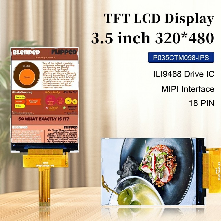 Polcd 3.5 Inch 320x480 Resolusi 350nits Mipi Interface ili9488 IC Vertikal Type 3.5'' TFT LCD Display Module