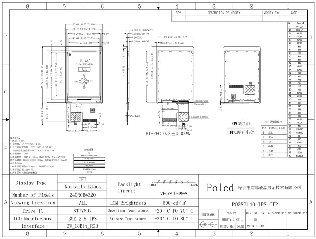 Polcd 2.8 Inch Tft Touch LCD Display Module 240*320 RGB Interface Color Touch Screen kecil