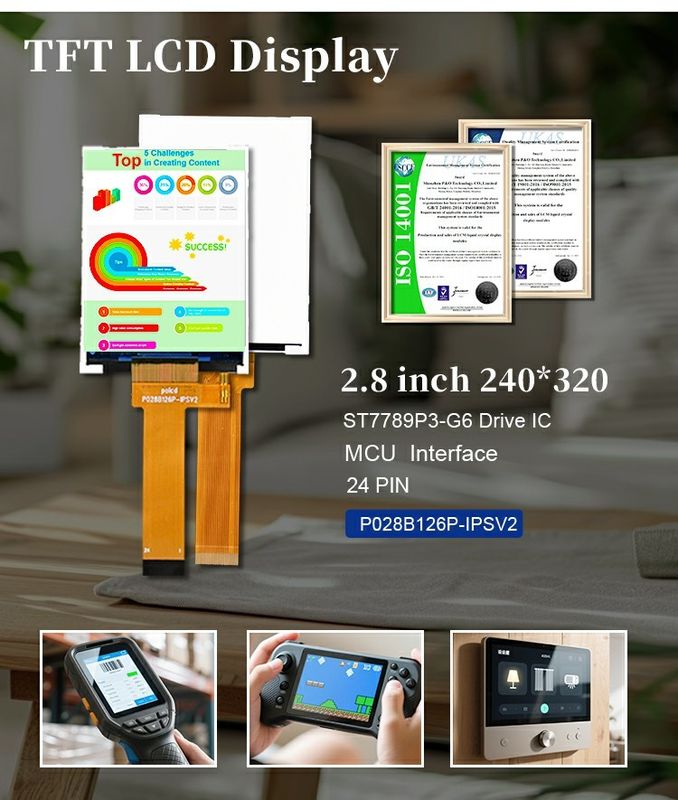 Polcd 2.8 Inch 240*320 Resolution TFT LCD with ST7789P IC 24-Pin Interface 2.8