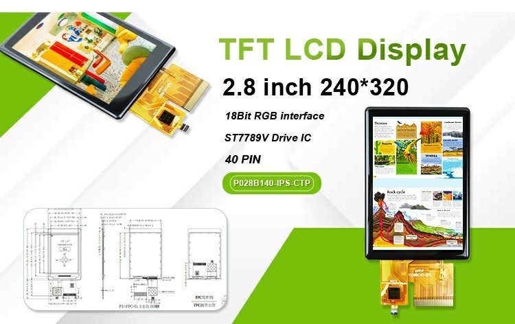 Polcd Kecerahan Tinggi 500nit 2,8 inci Layar LCD 240x320 RGB antarmuka IPS CTP Capacitive Touch TFT Display