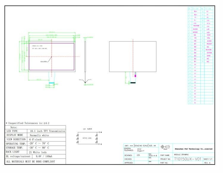 Resolusi Polcd 1024X600 Layar Lcd 10,1 Inci EK79001 Modul Layar Tft 750 Nit