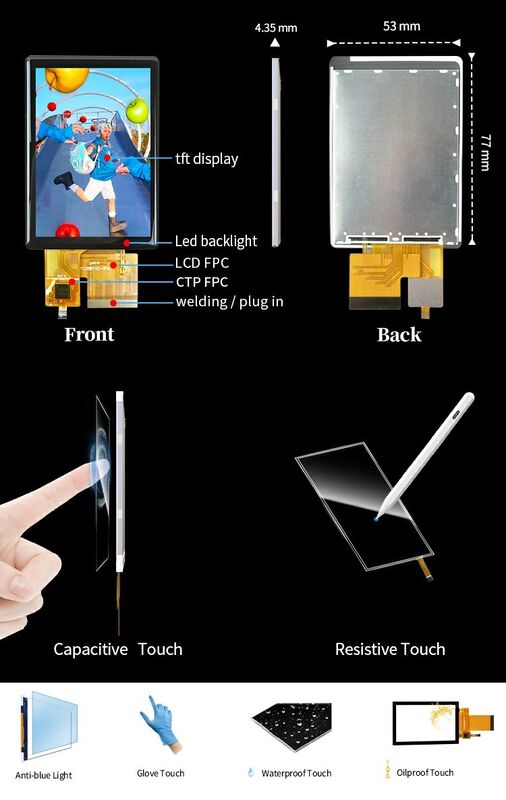 Polcd High Luminance 500nit 2,8 inci Lcd Screen 240x320 IPS semua sudut pandang CTP Capacitive Touch TFT Display
