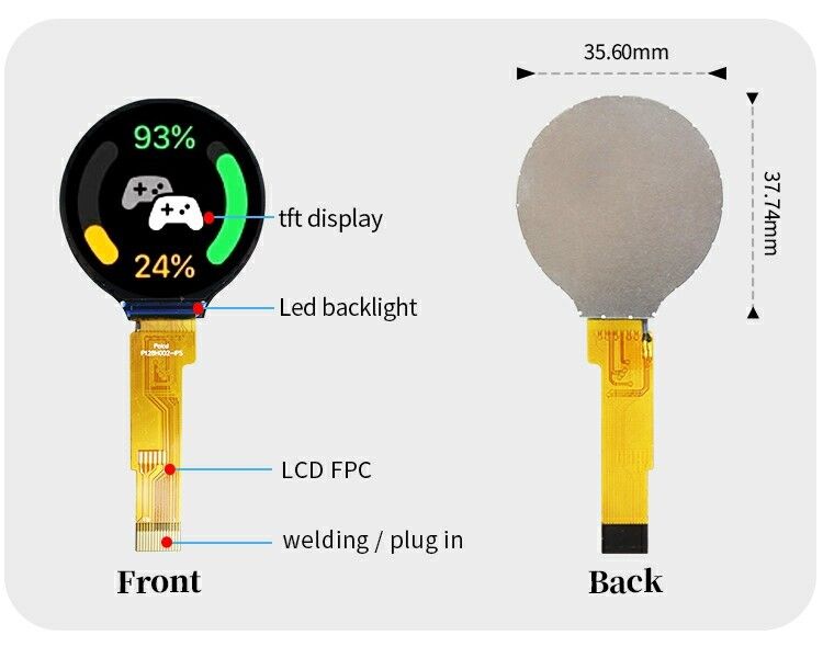 Polcd 1,28 inci 1,28' Warna Bulat Lingkaran TFT Tampilan 240x240 LCD GC9A01 Driver IPS LCD Modul