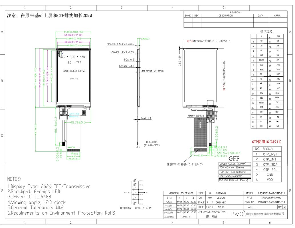 Polcd 3.5 Inch QVGA LCD Display dengan Resolusi 320x480 MCU SPI Interface Touch Panel 3.5 