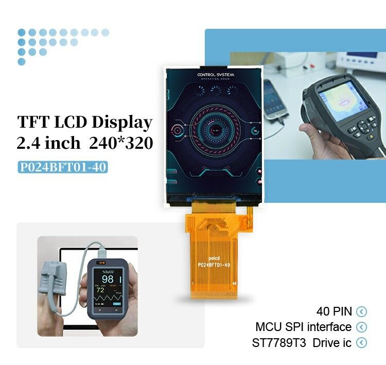 Polcd Layar LCD TFT 2.4 Inci 240*320 Antarmuka MCU SPI Teknologi Transflektif yang Dapat Dibaca di Bawah Sinar Matahari