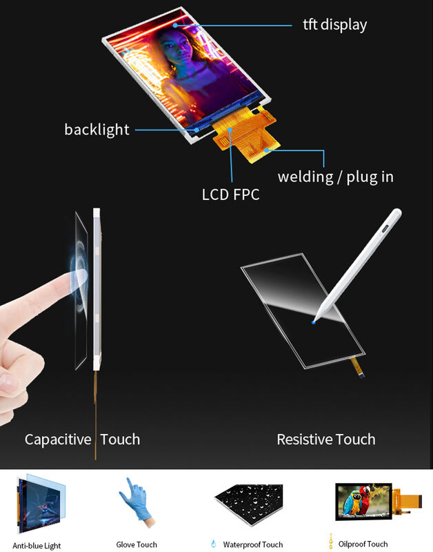 Polcd 18 Pin 2.4 Spi Tft Lcd Display ST7789V2 Tampilan Layar Sentuh Tft