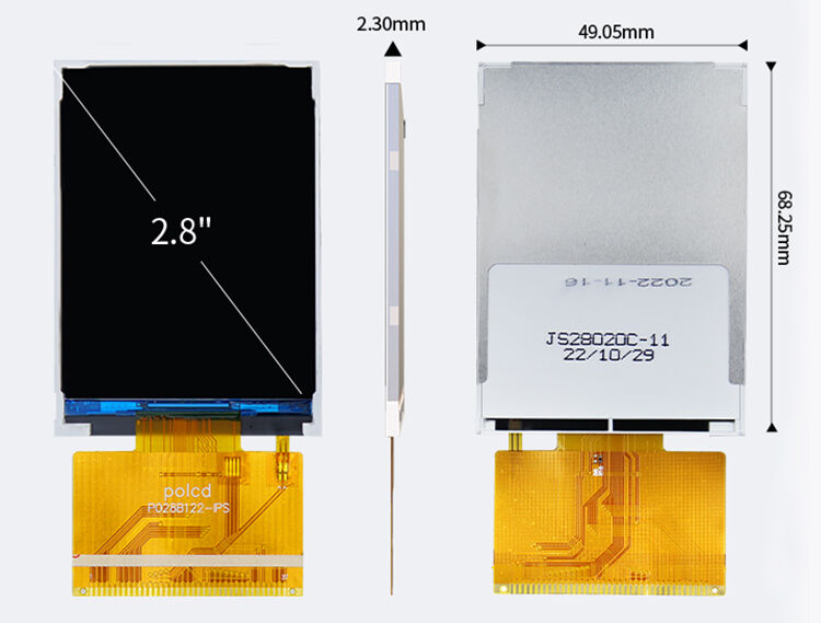 Polcd Small 2.8 inch 240x320 QVGA High Brightness 300nits MCU RGB interface IPS TFT display