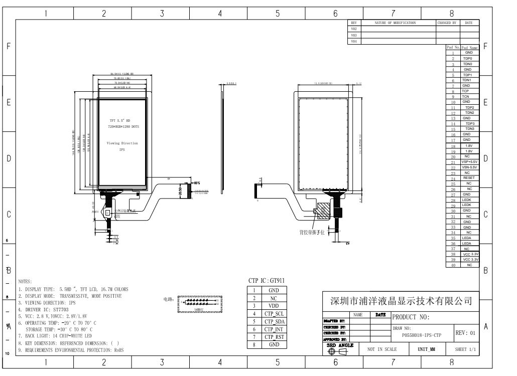 Polcd 5.5 inci TFT Modul 750x1080 Resolusi Panel Sentuh Layar MIPI Antarmuka 40 pin IPS View Angle TFT LCD Display