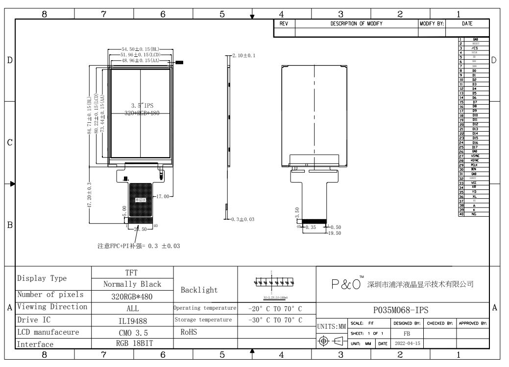 Polcd Custom 3,5 inci LCD Display Panel RGB interface 320*480 IPS Layar sentuh 3,5 