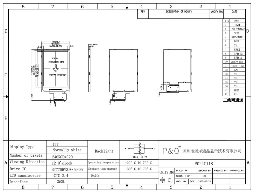 Modul Layar LCD Polcd Grosir 2,4 inci Liquid Crystal Display 240x320 QVGA ST7789V2 SPI