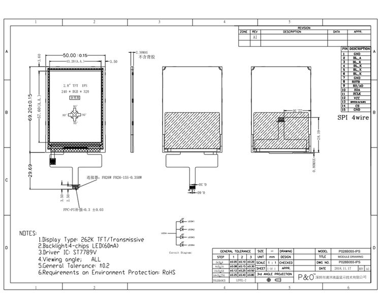 Polcd Resolusi 2.8 Inci 240*320 Spi Antarmuka Modul Layar LCD Grafis TFT untuk Berbagai Aplikasi