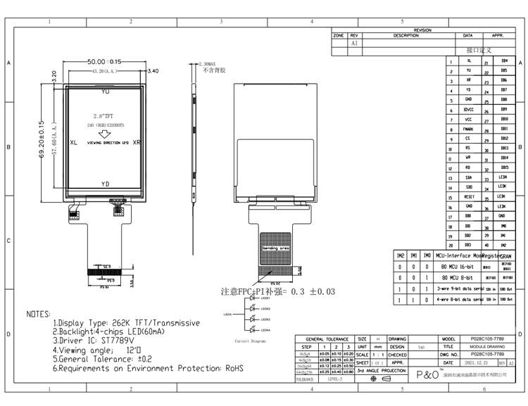 Polcd 2.8 Inci TN TFT LCD Display Resolusi 240x320 Transmissive MCU SPI ST7789V TFT LCD Layar Modul