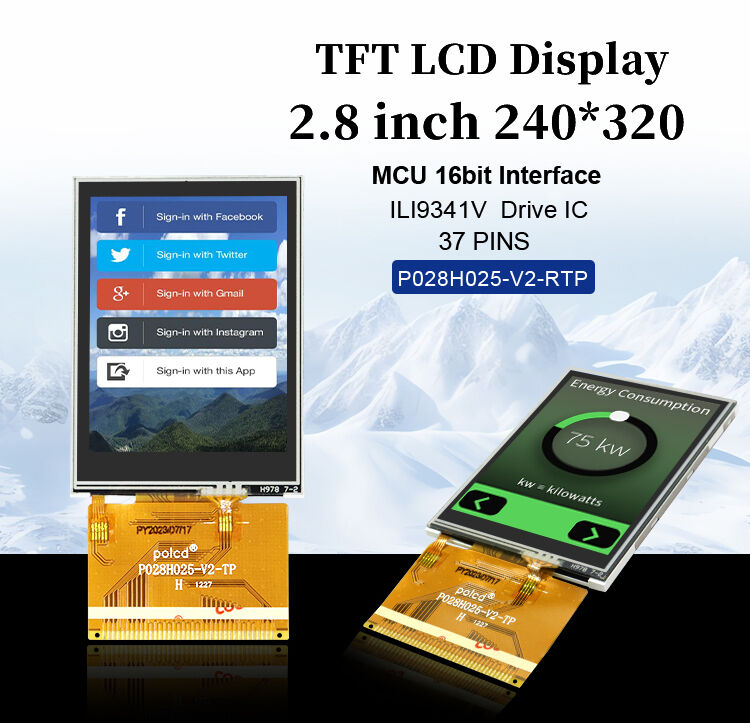Polcd 240x320 resolusi 37 pin TFT LCD ILI9341V drive ic 2.8 Inch Touch Screen