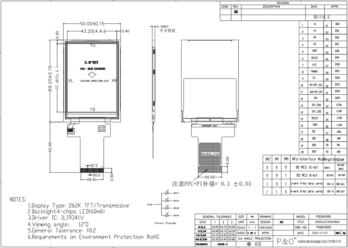 Polcd Modul TFT 2.8 Inci Resolusi 240X320 Antarmuka SPI MCU ILI9341v TFT Transmisif Layar LCD 2.8 