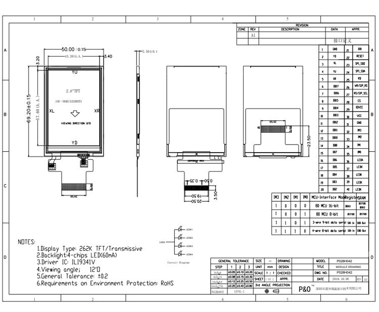 Panel Layar LCD 2.8 Inci Polcd 240*320 Antarmuka MCU SPI ILI9341V Tampilan Modul LCD TFT