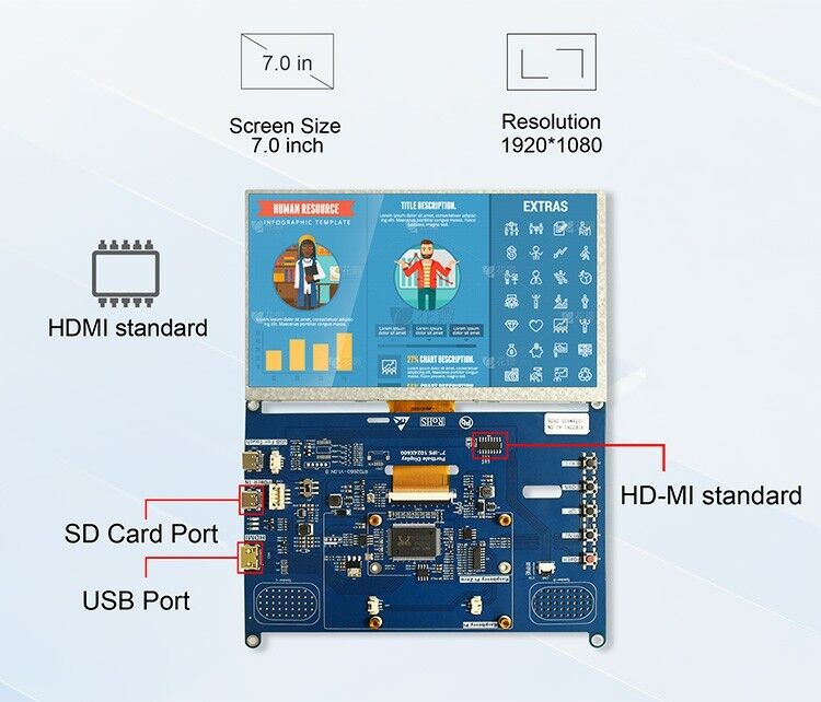 Polcd High Brightness 7 Inch 1024x600 RGB LCD Drive Board RTD2281 dengan Speaker Audio untuk Industrial Outdoor Display