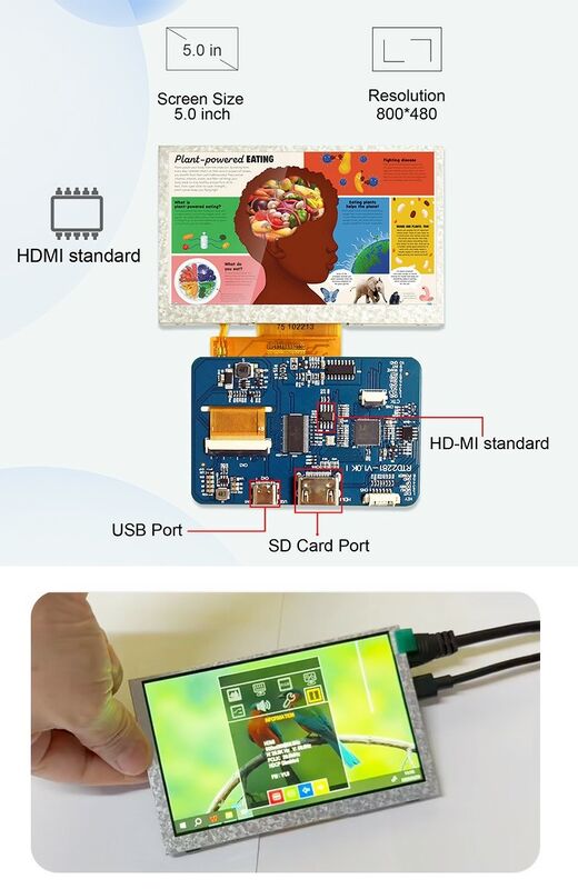 Polcd Industrial Grade 4.3 5 inci LCD Display Module 800x480 Resolusi H-DM-I Interface Driver Board