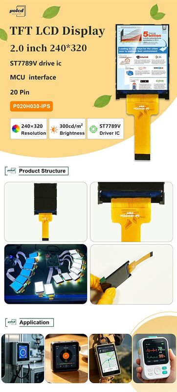 Polcd 2 inci 240*320 IPS Screen Transmissive ST7789V 300 nit 20 pin MCU interface TFT LCD Module Display