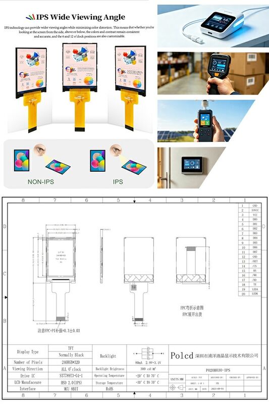 Polcd Liquid Crystal Display 2.0 Inch Mini Full Color ST7789 MCU IPS Full Angle View 240x320 TFT LCD Modul