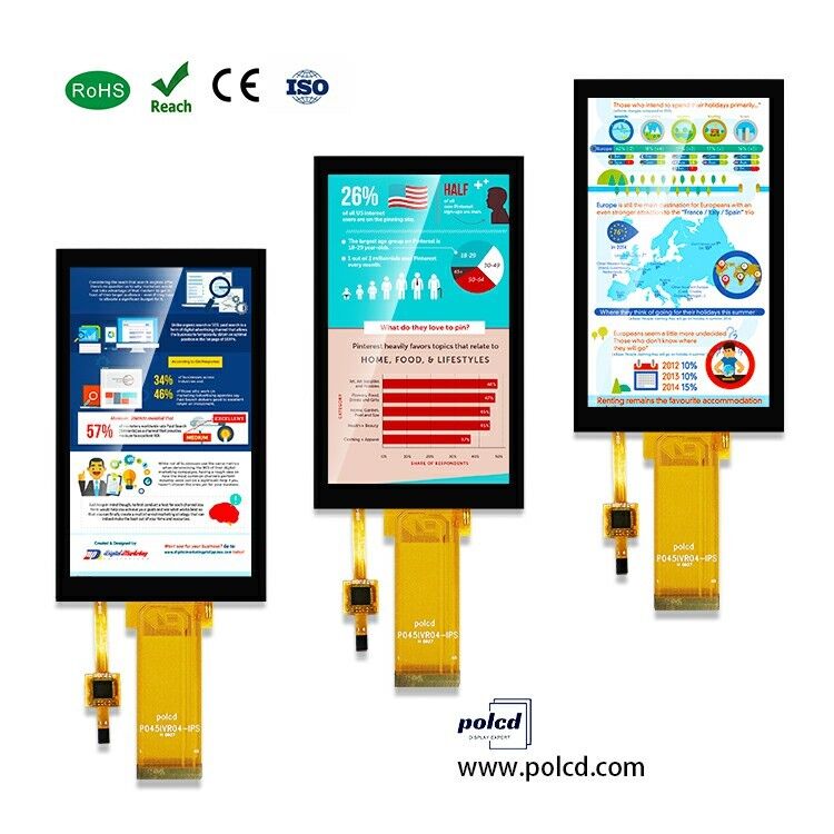 Layar LCD IPS Kustom Polcd 4,5 Inci 480x854 Antarmuka RGB 24Bit Sudut Pandang Penuh untuk Perangkat Industri