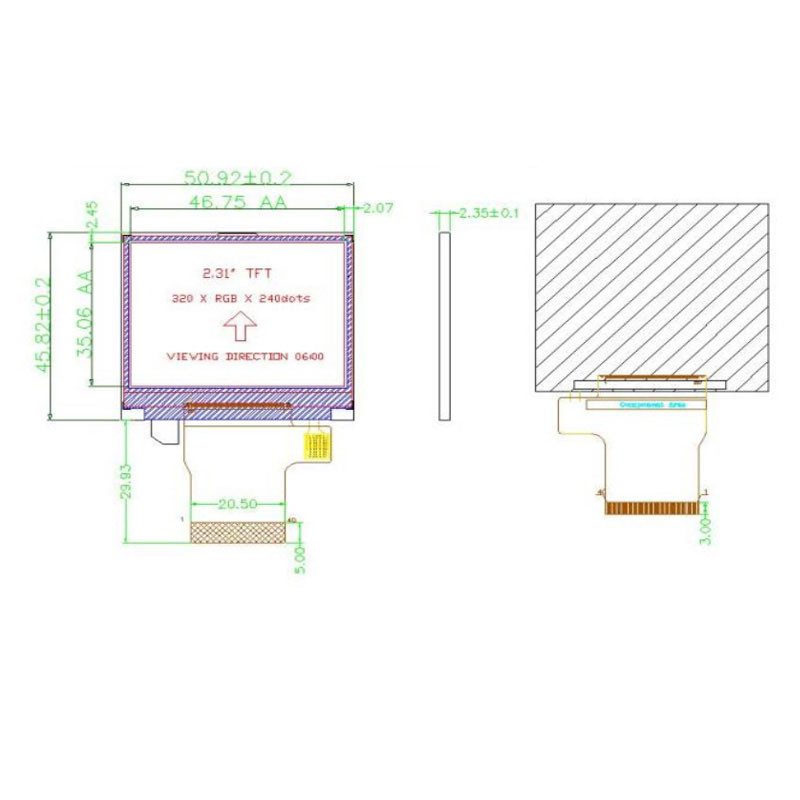 Polcd 8080 MCU 16 Bit 320 X 240 Tampilan ILI9342C Layar LCD Medis 300 Nit