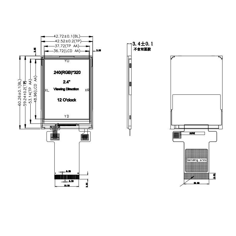 Polcd 350 Nit 16 Bit Tft Layar Lcd ILI9341V Layar Sentuh 2,4 Inci