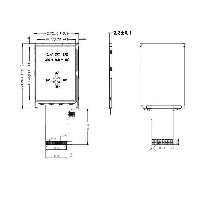 Layar Sentuh Polcd 350 Nit Tft 2.4 Inch 16 Bit Layar Lcd ISO9001