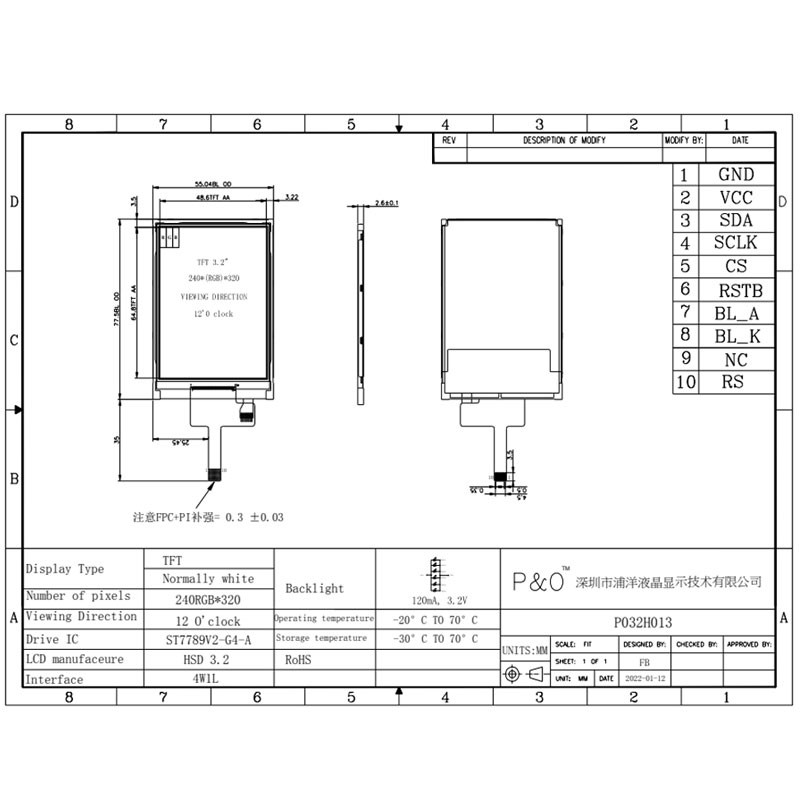 Polcd ST7789V 3.2 Inch 320x240 LCD Sentuh 4 Baris SPI Monitor LCD Kecerahan Tinggi