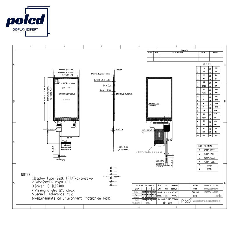 Polcd ST7796S 3.5 Lcd Tft Display Rgb RoHS 18 Bit Lcd Untuk Aplikasi Medis