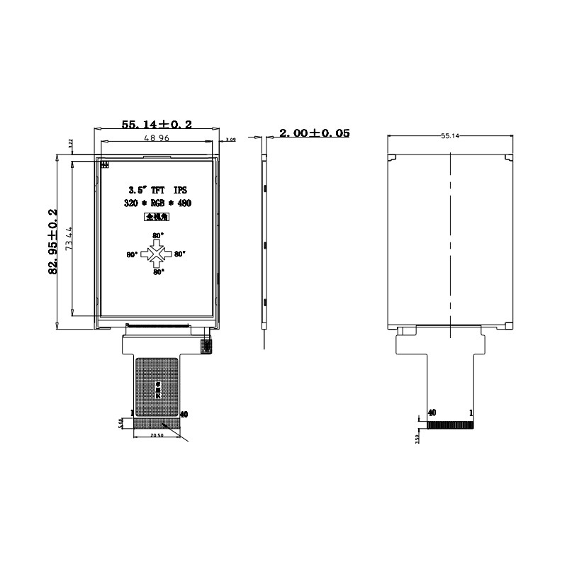 Polcd 350 Nit 800X480 5 Inci Layar Ips 18 BIT RGB Ips Layar Tft 153 * 153 Um