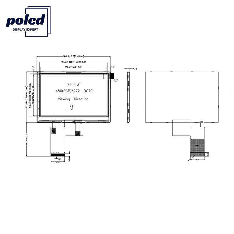 Polcd 4.3 Inch 480x272 Tft Layar Lcd RGB 24 Bit Layar Sentuh Layar Lcd